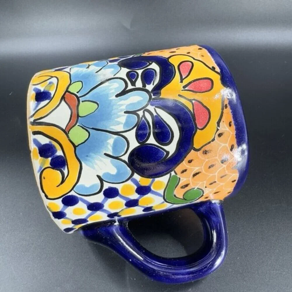 Mexican Pottery Talavera‎ Hand Painted Coffee Mug Cup Folk Art Mug Hand Made VTG